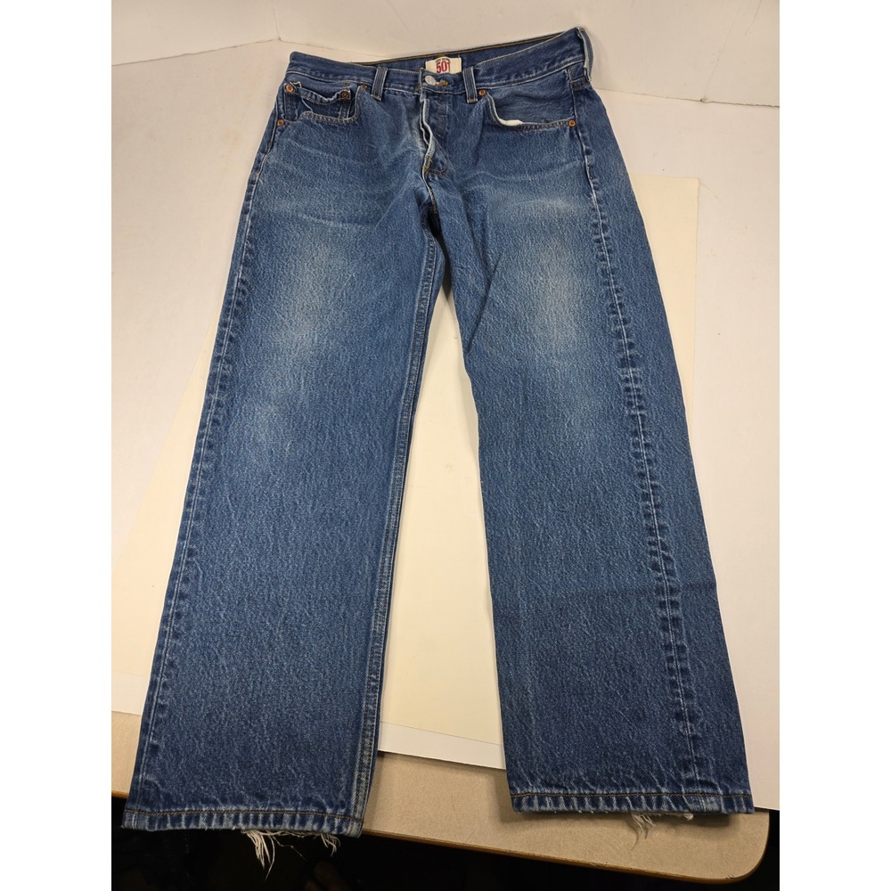 Levis 501 Original Fit Straight Leg Blue Denim Button Fly Jeans Mens 34x30